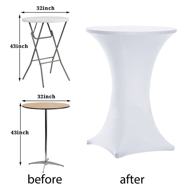 Tina's 32x43 Inch Highboy Spandex Cocktail Table Covers White, Fitted Stretch Cocktail Table Tablecloth for Round Tables - Image 4